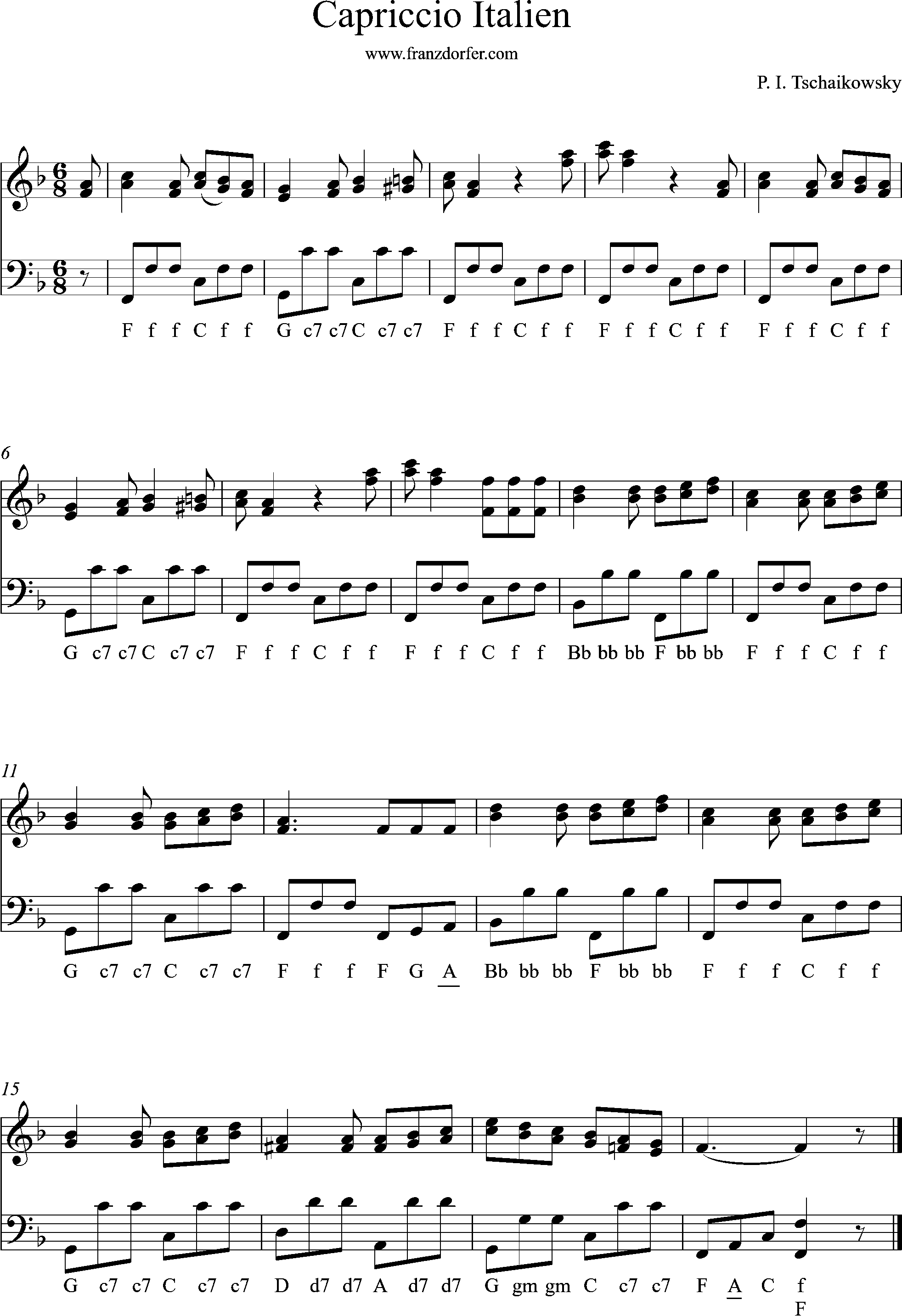 Accordion sheetmusic, Capriccio Italien, F-Major